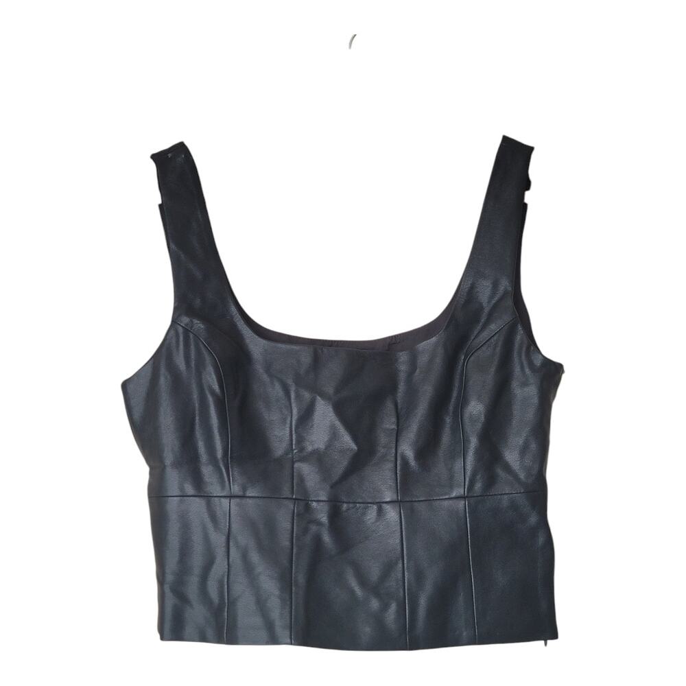 Lulu's Cropped Top Faux Leather Side Zipper Square Neck Black Women's Small‎ NWT
